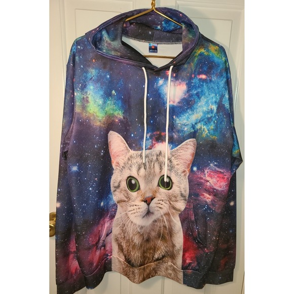 The Unbranded Brand Other - Space Cat Hoodie 3D‎ graphic XL Kangaroo pocket Cat Lady/Man  Celestial Geek